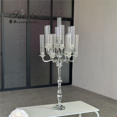 New White 13 Arms Candelabra Tall Wedding Table Decoration Crystal Wedding Centerpiece Candelabra