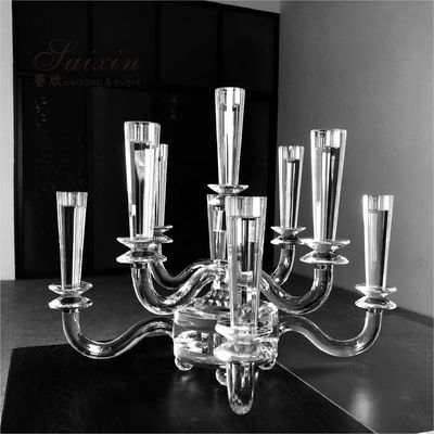 9 Branch Crystal Glass Candelabra Crystal Candle Stands For Home Decor 55CM