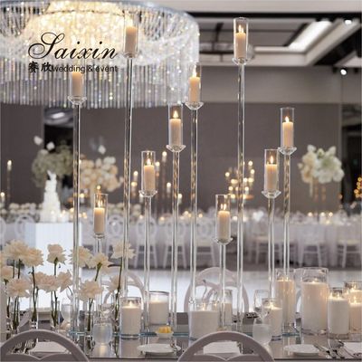 10 Candle Holder Stand Crystal Gold Table Decor 10 Arm Glass Candelabra 145cmx100cm