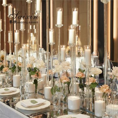 10 Candle Holder Stand Crystal Gold Table Decor 10 Arm Glass Candelabra 145cmx100cm