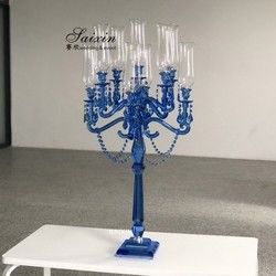 9 Arms 130cm Red Blue Hurricane Crystal Glass Candelabra Clear Wedding Table Centerpieces