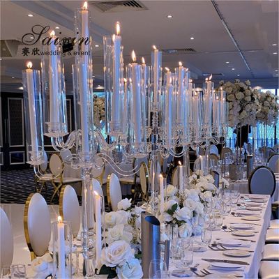 Cylinder Crystal Candle Holder Wedding Centerpieces 9 Arms Glass