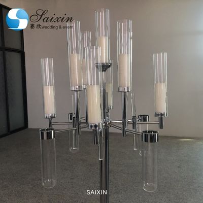 Modern  Silver Gold Black Metal And Crystal Candelabra Glass Candle Holder 90CM