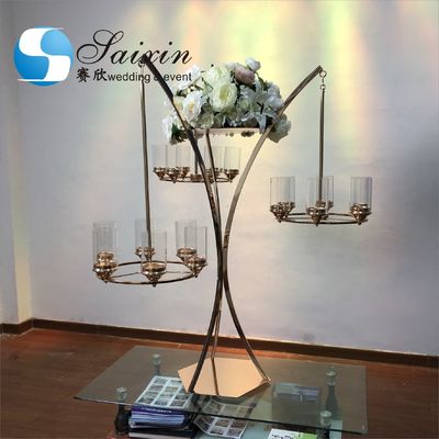 Iron Metal Hanging Candelabra Centerpiece Gold Metal Flower Stand 120cm