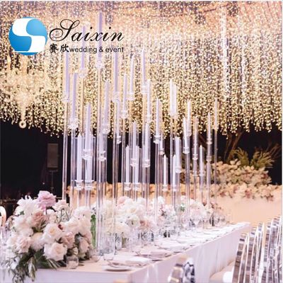 antique square base straight pole candelabras with crystals wedding centerpiece