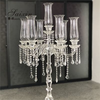 Hot custom wedding decoration centerpieces long stem 7 arms  crystal candle holder