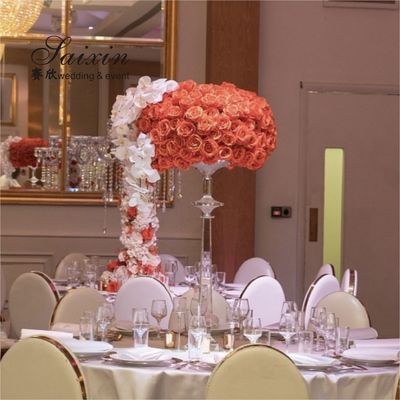 Chic event decoration centerpieces tall clear crystal flower stand vase for weddings