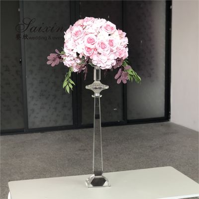 Chic event decoration centerpieces tall clear crystal flower stand vase for weddings