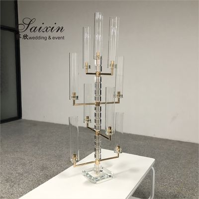 ZT-558 Bling New wedding decoration gold candle holder 9 arms crystal candelabra