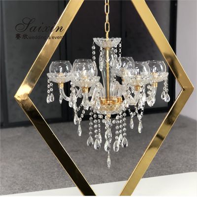 ZT-407 New Gold diamond stand with Hanging Crystal candles holder for wedding table top centerpiece