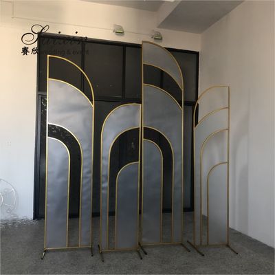 Church Wedding Backdrop Flower Decoration Portable 4 Pcs Set Gold Frame Fabric Sequin Stand