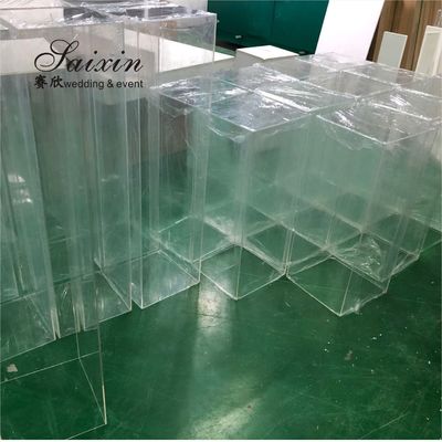 Antique Decoration Backdrop With Artificial Flowers Square Mirrored Pedestal Stand  120cm