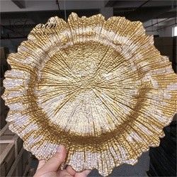 ZT-P056 Clear Silver Rim Decoration Glass Charger Plate For Home Wedding Decoration