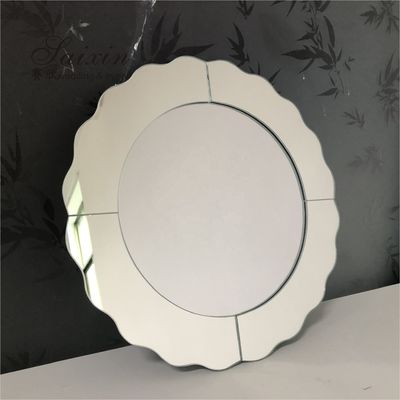 Silver Mirror Glass Charger Plates Waved Edges For Wedding Party Round