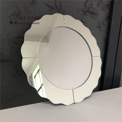 Silver Mirror Glass Charger Plates Waved Edges For Wedding Party Round