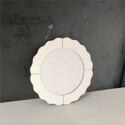 Silver Mirror Glass Charger Plates Waved Edges For Wedding Party Round