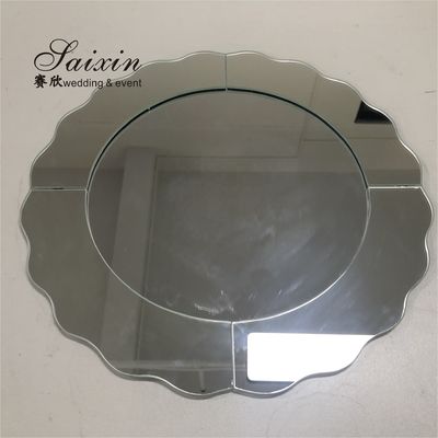 Silver Mirror Glass Charger Plates Waved Edges For Wedding Party Round