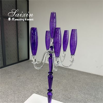 Chic Wedding Centerpiece 7 Arms Purple Crystal Candelabra For Event Decor