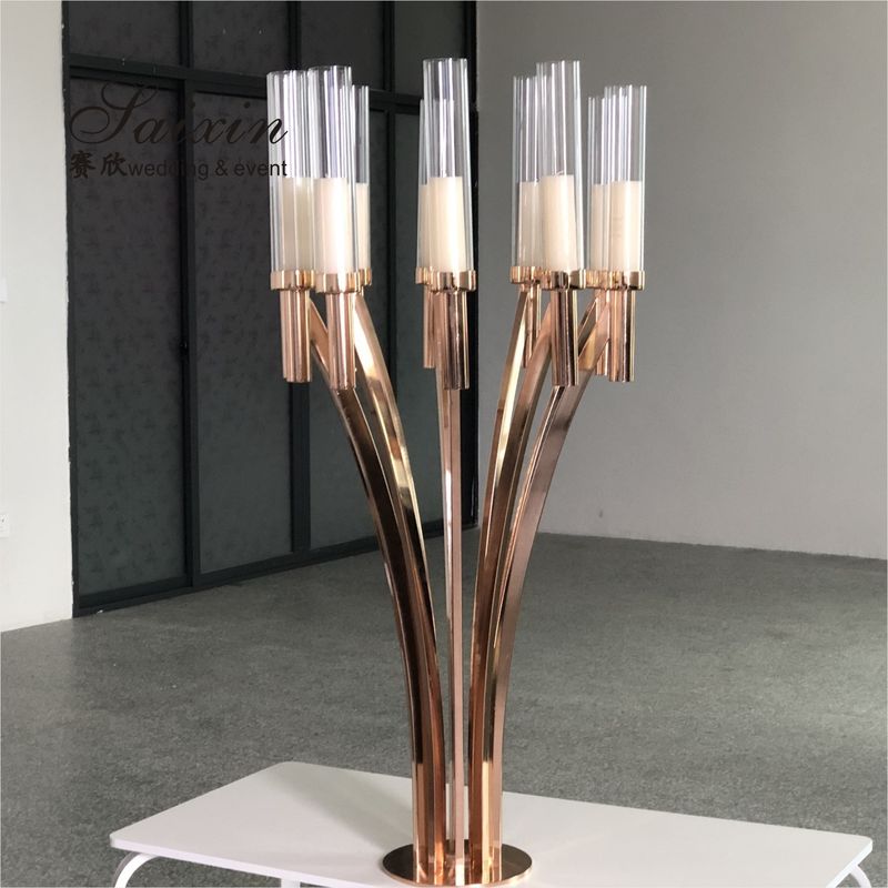 10 Curved Arms Crystal Candelabra Wedding Centerpieces Tall Gold  51.18"