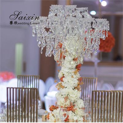 Decoración de mesa de lujo 18 brazos lámparas de cristal llena candelabra para piezas centrales de la boda