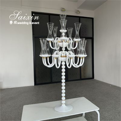 Saixin Diseño de la boda de alto centro de la candelabrador cristal blanco 16 brazos portavelas