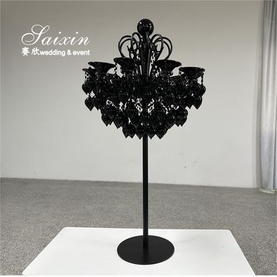 Candelabro de vidrio portavelas de bodas negras para piezas centrales del evento