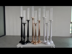 Factory Custom Jarrones de vidrio de diferentes colores Candlesticks de metal alto para piezas centrales de la boda